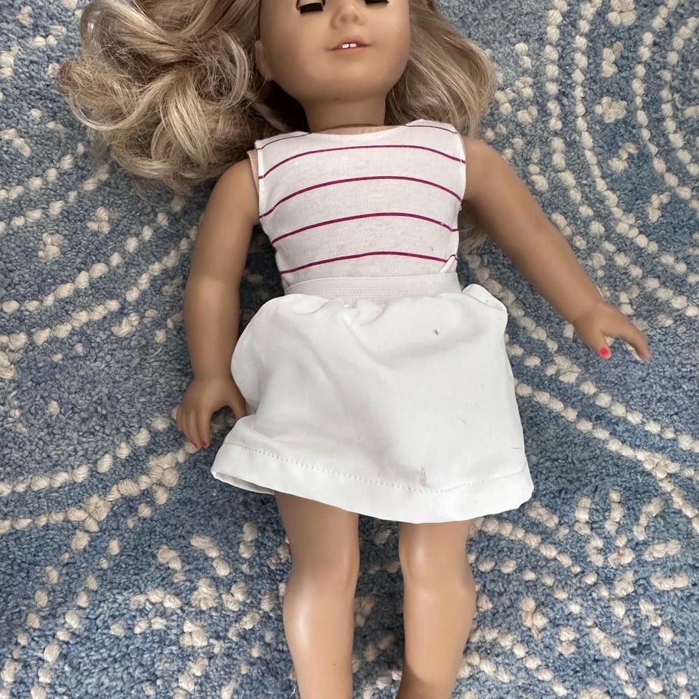 American Girl White Dress with Pink Striped Bodice